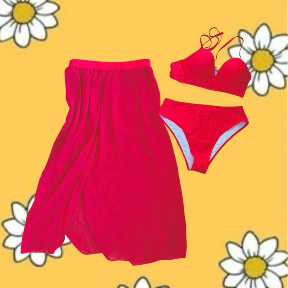 NEW Red Bikini Set with Cover-Up skirt